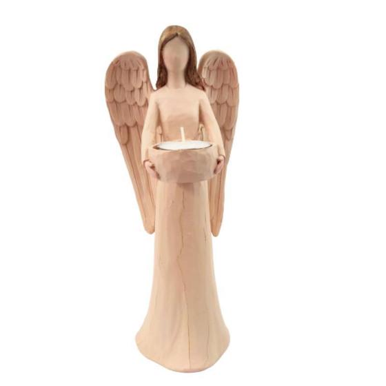 Imagem de Enfeite Anjo Castiçal Com Vela Decoração 29Cm Nude Moderno