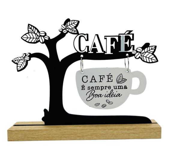 Imagem de Enfeite árvore café preto/branco c/base madeira 23,8x19cm