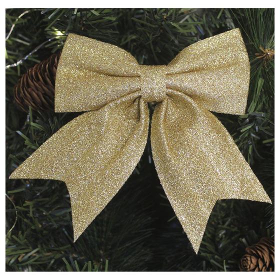 Imagem de Enfeite Árvore Natal Laço Dourado Com Glitter 16cm 6 Unidades