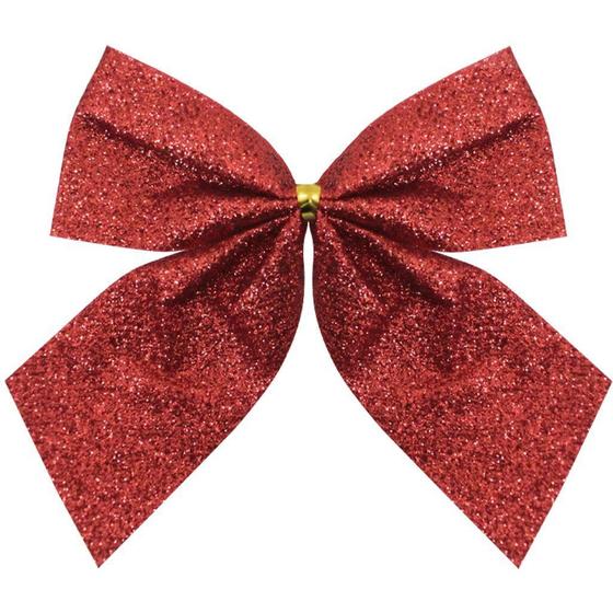 Imagem de Enfeite Árvore Natal Laço Lacinho Vermelho Glitter Brilhante 4 Peças 9cm