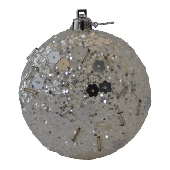 Imagem de Enfeite Bola circular decorada achatada Prata Ref:HZ36-11092015W/8   unid.