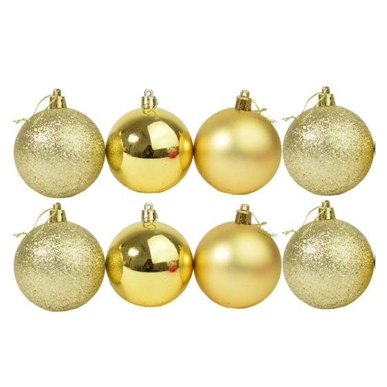 Imagem de Enfeite bola natalina lisa 8 peças em plástico 6cm Dourada