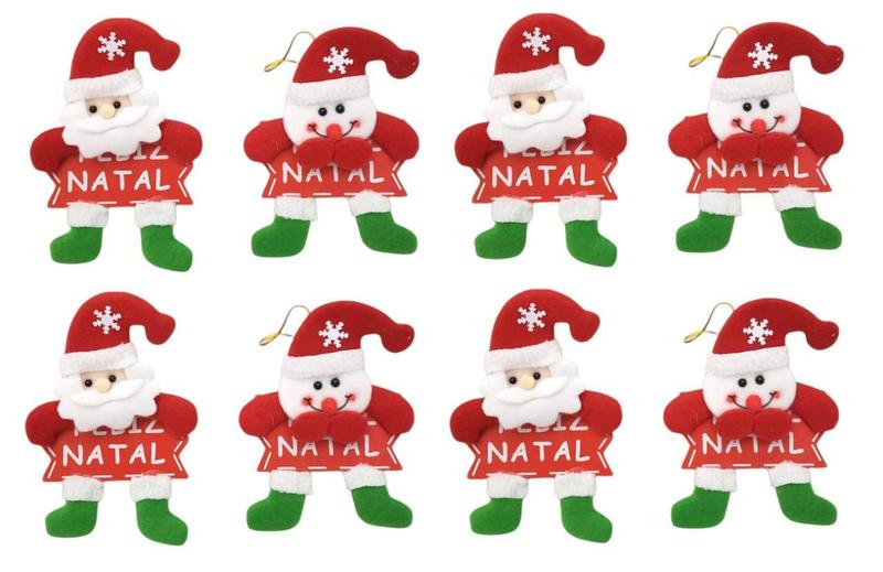 Imagem de Enfeite Boneco E Papai Noel C/ Placa Feliz Natal 8 Unidades