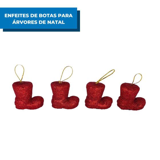 Imagem de Enfeite Bota Natalina Sortidas 6cm Com 4 Peças Decoração Árvore de Natal Festa Natalina Papai Noel