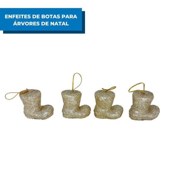 Imagem de Enfeite Bota Natalina Sortidas 6cm Com 4 Peças Decoração Árvore de Natal Festa Natalina Papai Noel