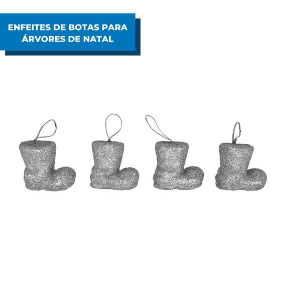 Imagem de Enfeite Bota Natalina Sortidas 6cm Com 4 Peças Decoração Árvore de Natal Festa Natalina Papai Noel