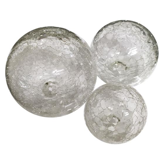 Imagem de Enfeite Centro de mesa Conjunto Trio De Esferas Bolas Decorativa Vidro Craquelado Transparente Incolor