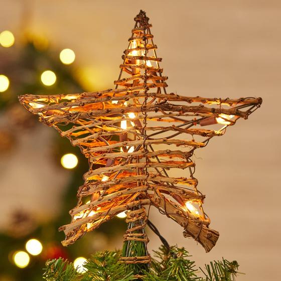 Imagem de Enfeite de Árvore de Natal Brightown - Estrela de Rattan 3D com Luzes