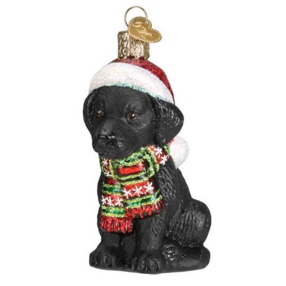 Imagem de Enfeite de árvore de Natal Old World Black Labrador Puppy