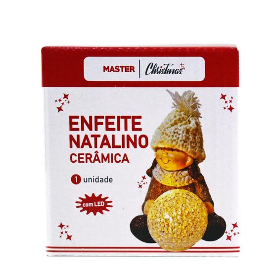 Imagem de Enfeite De Ceramica Boneco Com Bola De Led Natal - MENINO