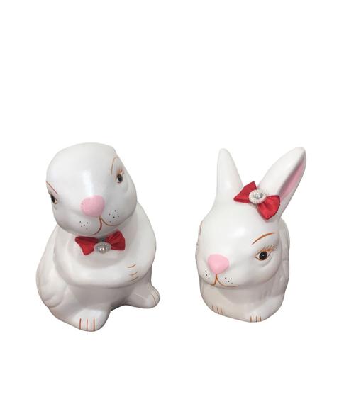 Imagem de Enfeite de Coelho Porcelana - 2 Peças - 10cm e 8cm - Coelhinho da Páscoa