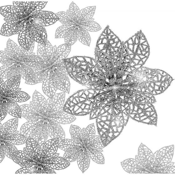 Imagem de Enfeite de flores de Natal Wokex Silver Glitter x30