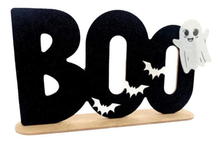 Imagem de Enfeite De Mesa Fantasminha Boo Halloween Mdf Com Suporte