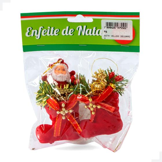 Imagem de Enfeite de Natal Bota Veludo Decorativa Vermelha 5cm c/2 Magizi