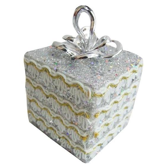 Imagem de Enfeite de Natal Caixa Pequena Prata Arvore/Mesa/Porta 06cm