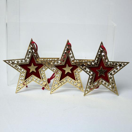 Imagem de Enfeite de Natal Estrela Dourada e Vermelha 10cm  Kit com 3 - Formosinha