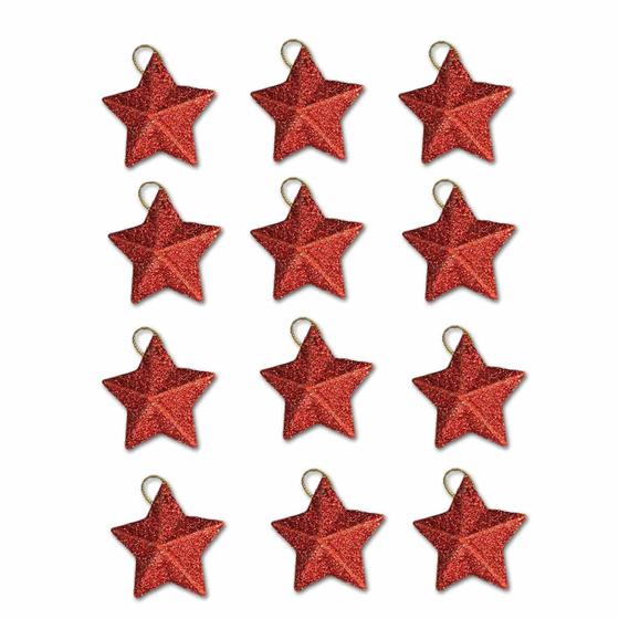 Imagem de Enfeite de natal estrela glitter c/ 12pcs - vermelha