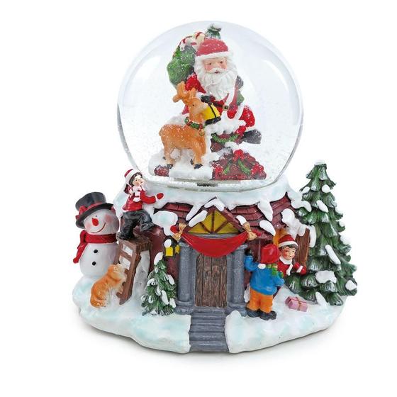 Imagem de Enfeite de Natal Globo de Neve com Noel e Pinheiro de 20cm, Funciona com Pilha 3AA