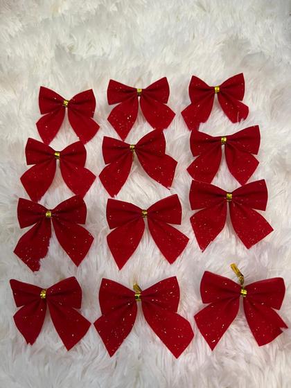 Imagem de Enfeite de natal laço com glittey vermelho 5,5CM com 12 unidades