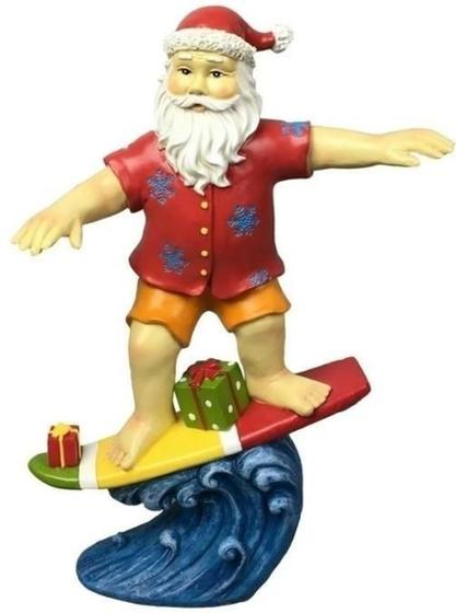 Imagem de Enfeite de Natal Papai Noel Surfista 21cm Resina