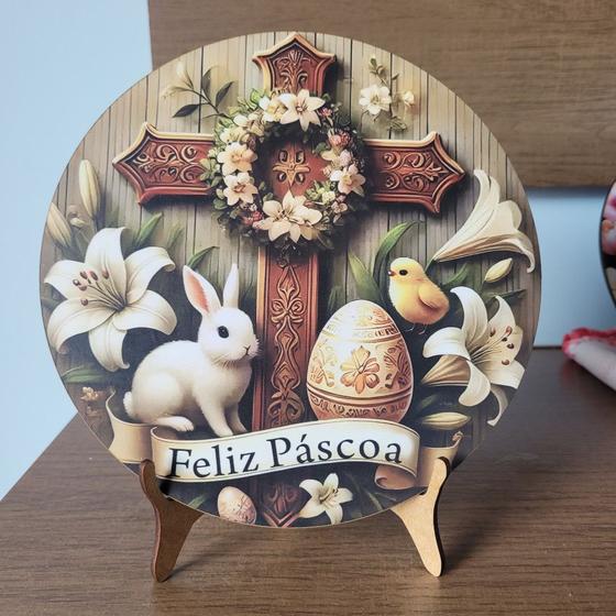 Imagem de Enfeite de Natal, Páscoa quadrinho com suporte para mesa em MDF com 20cm