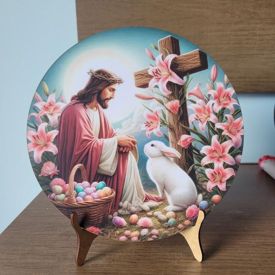 Imagem de Enfeite de Natal, Páscoa quadrinho com suporte para mesa em MDF com 20cm