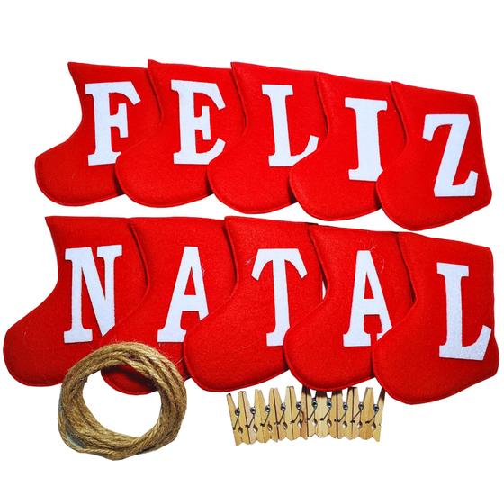 Imagem de Enfeite De Natal Varal Pregador Meia Com Letras Feliz Natal