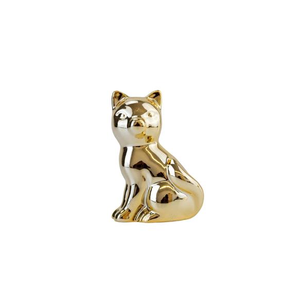 Imagem de Enfeite De Porcelana Decorativo Gatinho Dourado 8Cm