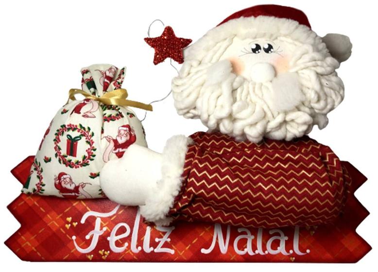 Imagem de Enfeite De Porta Guirlanda Feliz Natal - Modelo Boneco Papai E Presente - Decoração Natalina - Artesanal Fabricado Na Serra Gaúcha