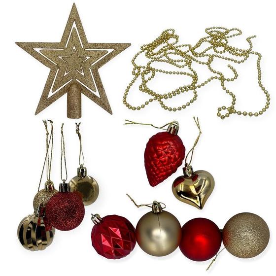 Imagem de Enfeite Decoração Arvore Natal Kit Bolas Estrela Dourado E