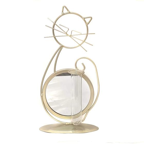 Imagem de Enfeite Decorativo Gatinho Metal Com Espelho  Gato Floreira - Dourado2