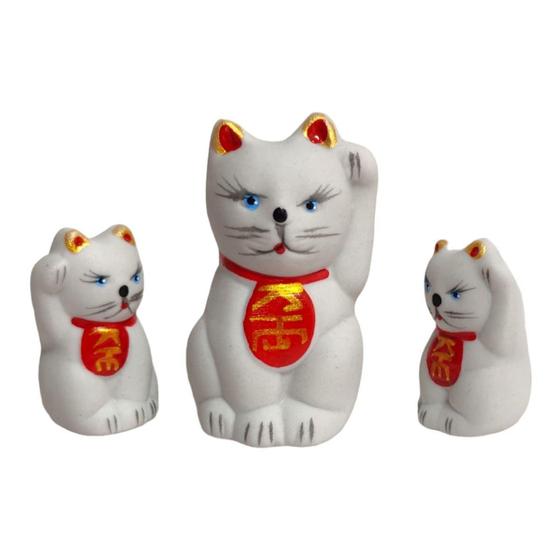 Imagem de Enfeite Decorativo Miniatura Familia Gato da Sorte 3 Peças - Hp Decor