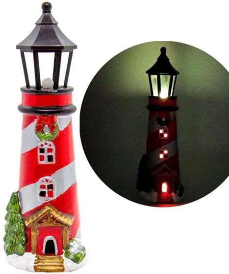 Imagem de Enfeite Decorativo Natalino Farol Casa Listrada Com Led 30cm