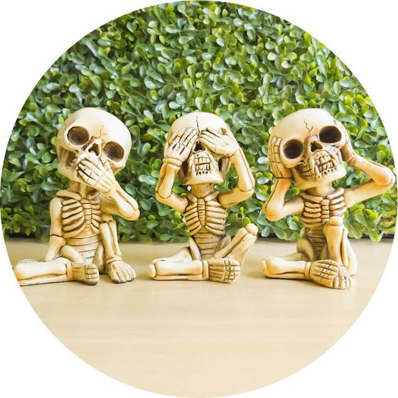 Imagem de Enfeite Decorativo Trio De Caveira Criativo Skull Esqueleto Resina Decoração Sala Quarto Nicho Estante Escritório Casa