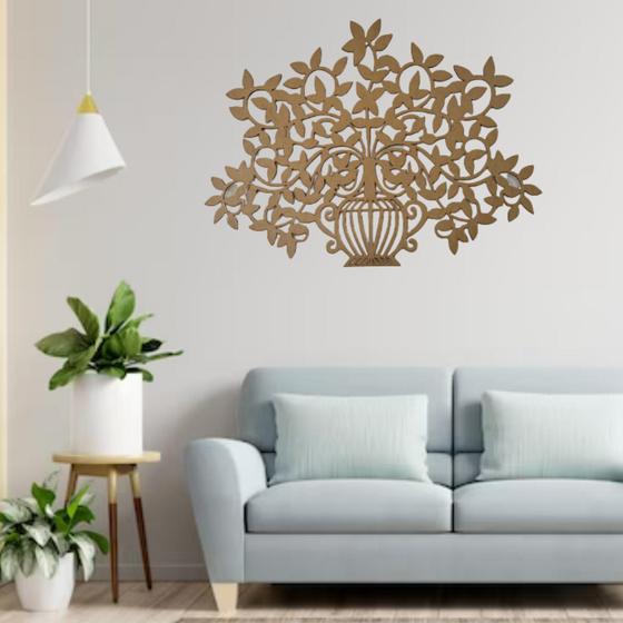 Imagem de Enfeite Em MDF Crú Quadro Decorativo Vaso Árvore Mandala Grande Decoração De Sala Quarto Escritório