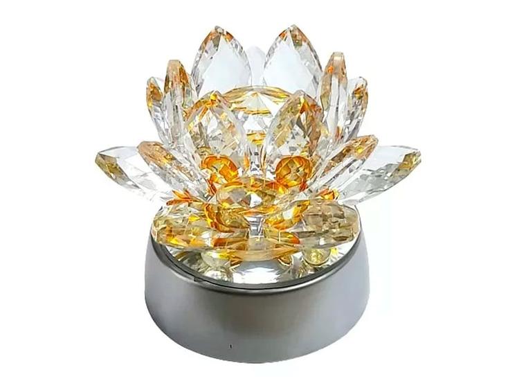 Imagem de Enfeite Escultura de Vidro Flor de Lotus de 10CM Com Base Espelhada Led RGB Enfeite de Cristal