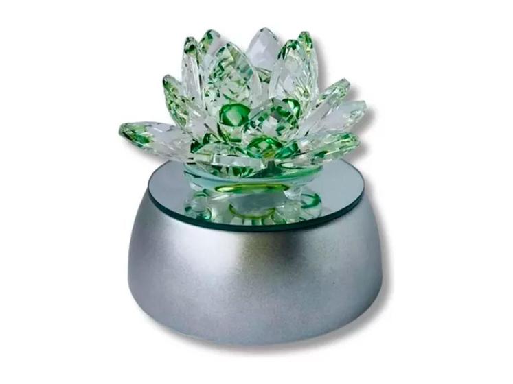 Imagem de Enfeite Escultura Vidro Flor Lotus 13Cm Base Espelhada Led