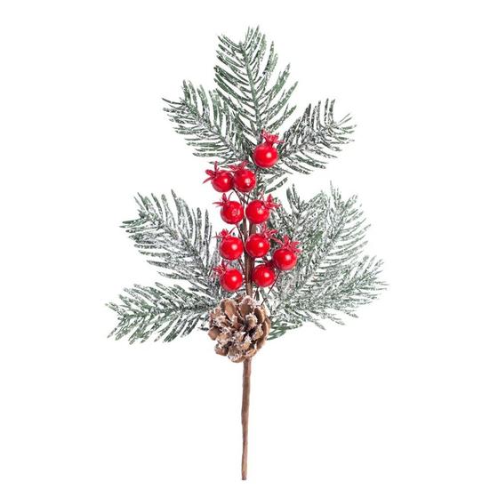 Enfeite galho pinha folhas e frutas vermelho verde 33cm natalino natal árvore decoração nevado 1103167 - CROMUS Imagem de Enfeite galho pinha folhas e frutas vermelho verde 33cm natalino natal árvore decoração nevado 1103167