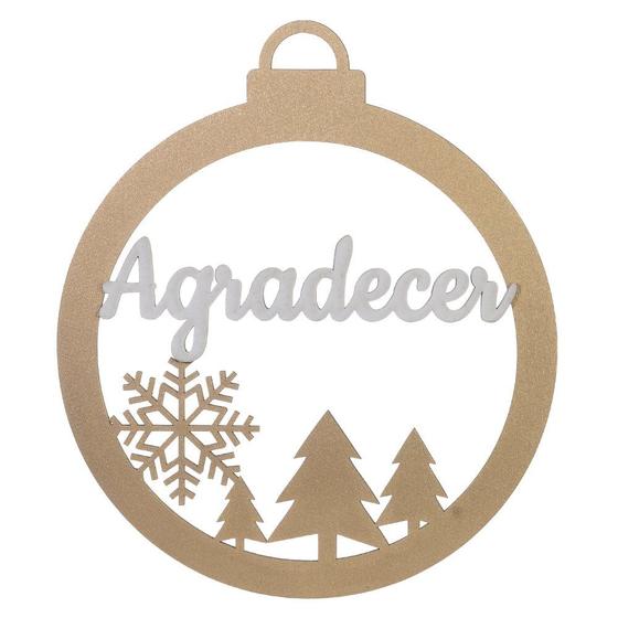 Imagem de Enfeite Natal Agradecer Em Mdf Com Duas Unidades Dourado Com Branco  25x21cm