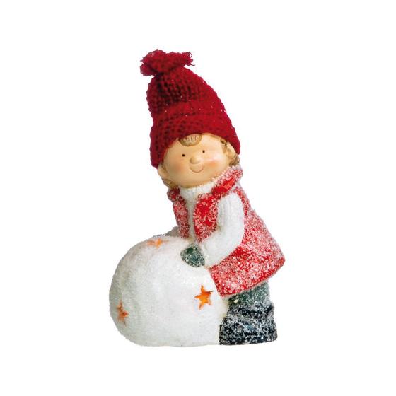 Imagem de Enfeite Natal Decorativo Menino Segurando Bola de Neve 20cm