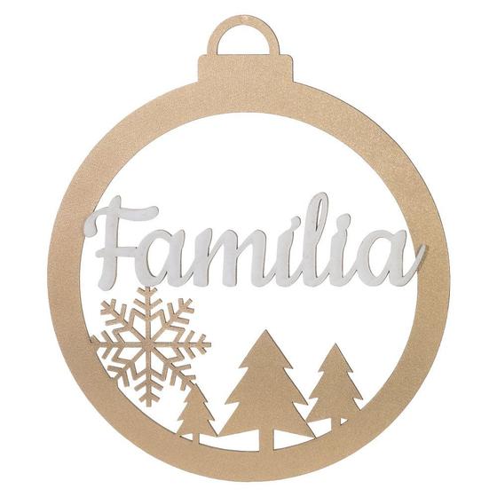 Imagem de Enfeite Natal Família MDF Dourado e Branco 25x21cm