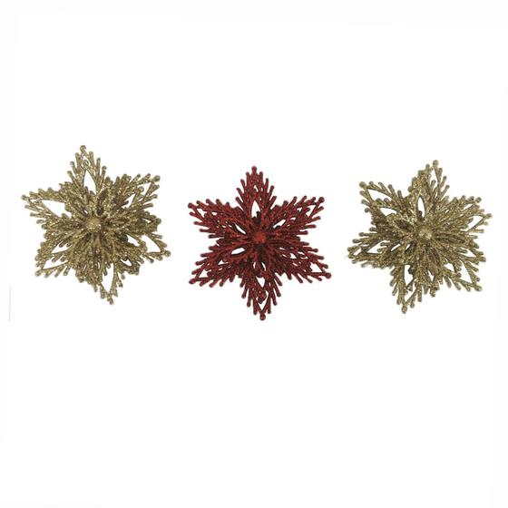 Imagem de Enfeite Natal Le Estrela com 3 Unidades 10cm Vermelho e Dourado