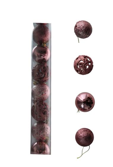 Imagem de Enfeite Natalino Bola Rose Vazada Com lisa Gritter   C/ 9 Unidades Cores Viva 6 Cm