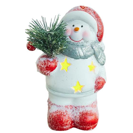 Imagem de Enfeite Natalino de Cerâmica com Led Papai Noel / Boneco de Neve com Arranjo 8,3x6,5x12,7cm