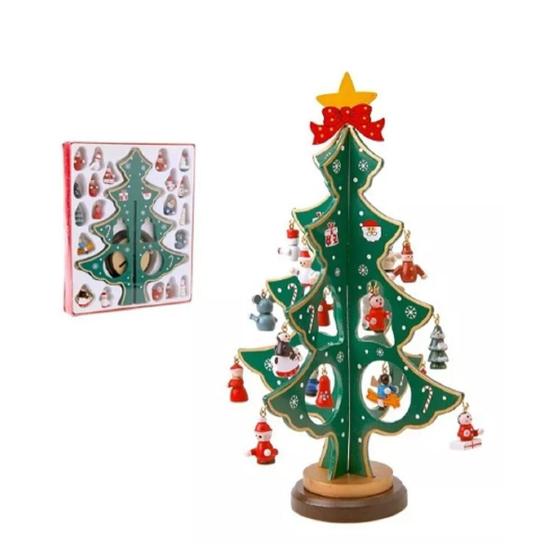 Imagem de Enfeite natalino mini arvore natal madeira c/ pendente 22cm