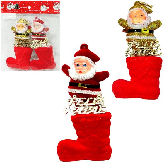 Imagem de Enfeite papai noel com bota veludo com 2 pecas 11x5cm