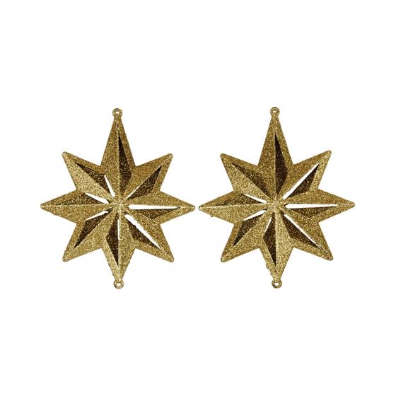 Imagem de Enfeite para Árvore de Natal Le Estrela Gliter com 2 Unidades Dourado