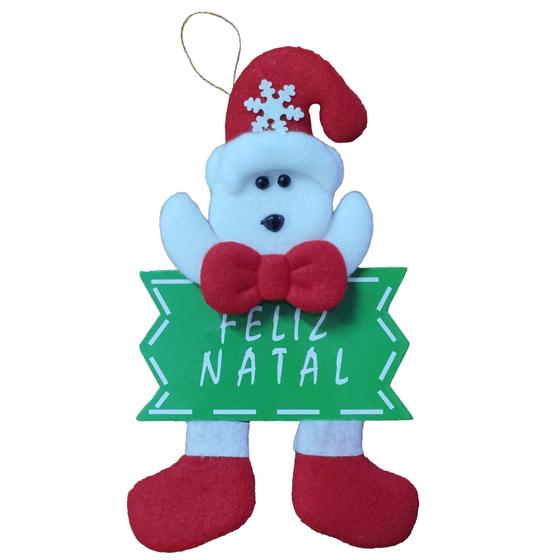 Imagem de Enfeite para Arvore de Natal ou Porta Pendente Urso com Placa Feliz Natal Casa Apartamento Festas Decoração