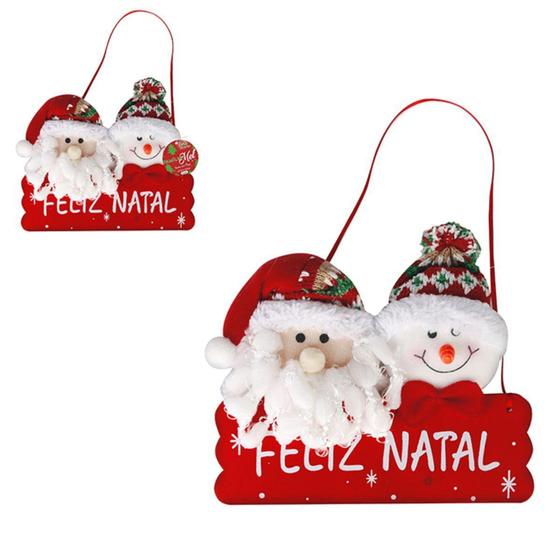 Imagem de Enfeite Pendurar Placa Feliz Natal Papai Noel/Boneco De Neve - Vai de Tech