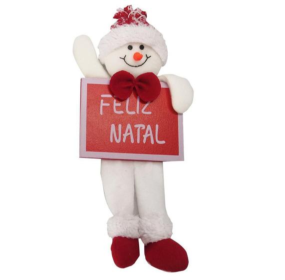 Imagem de Enfeite Pendurar Quadro Feliz Natal Boneco De Neve 25X11Cm